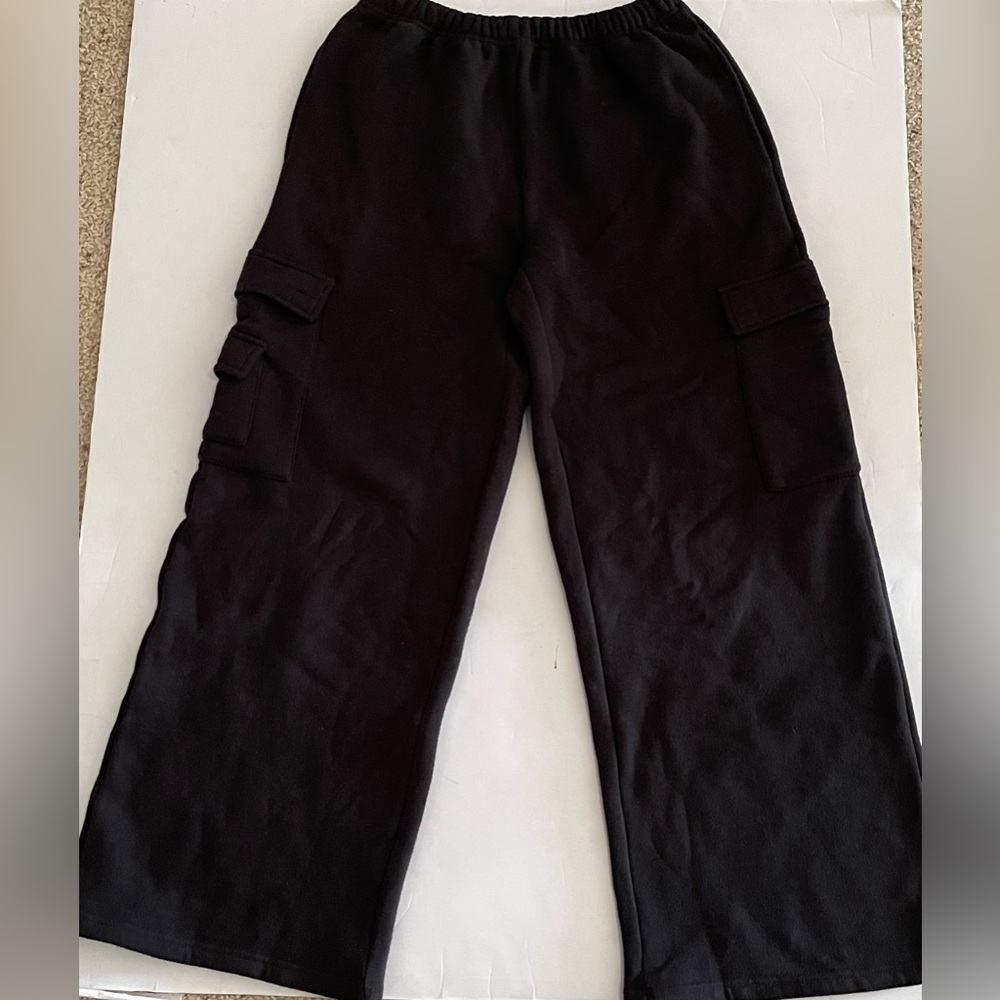 Edikted Black Fleece Cargo Joggers Pants